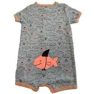 Carter’s Baby Boys Shark Print Romper – With Pink Shark -Size 18M – Short Sleeve
